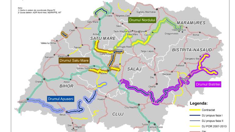 Harta infrastructurii rutiere judetene finantate prin REGIO